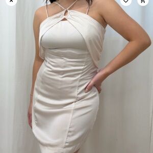Elegant Cream Sleeveless Satin Dress